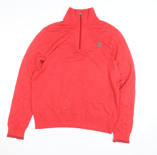 Paul Smith Men's Red 1/2 Zip Cotton Jumper Size L