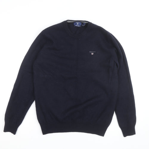 GANT Mens Blue Lambswool Crew Neck Pullover Jumper Size L