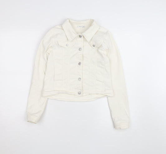 Name It Girls Ivory Denim Button Jacket 12 Years Twill Cotton Blend