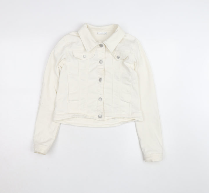 Name It Girls Ivory Denim Button Jacket 12 Years Twill Cotton Blend