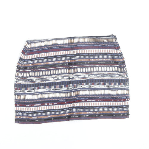Zara Womens Multicoloured Sequin Striped Short Pencil Skirt Size S