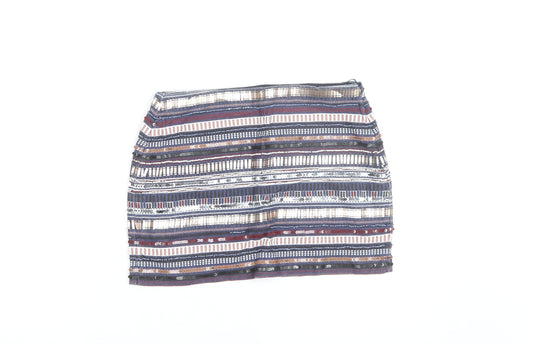 Zara Womens Multicoloured Sequin Striped Short Pencil Skirt Size S