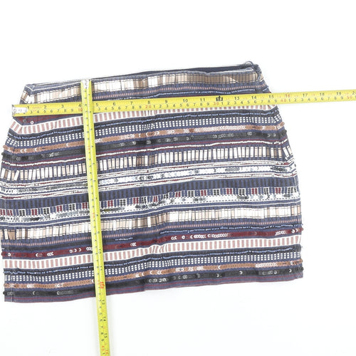 Zara Womens Multicoloured Sequin Striped Short Pencil Skirt Size S