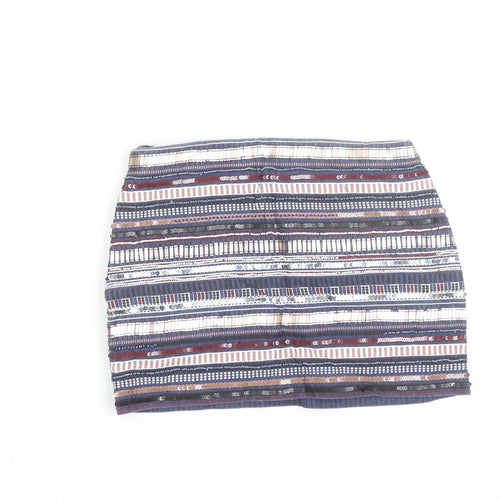 Zara Womens Multicoloured Sequin Striped Short Pencil Skirt Size S