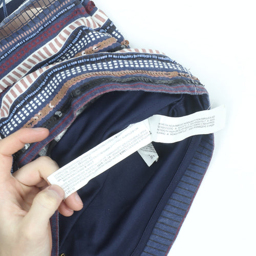 Zara Womens Multicoloured Sequin Striped Short Pencil Skirt Size S
