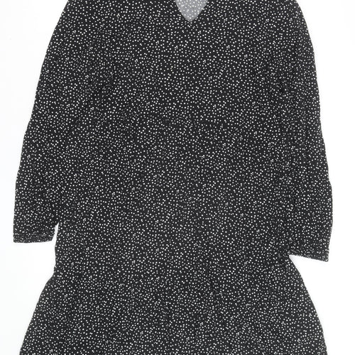 C&A Women Black Polka Dot V-Neck A-Line Dress Size 20