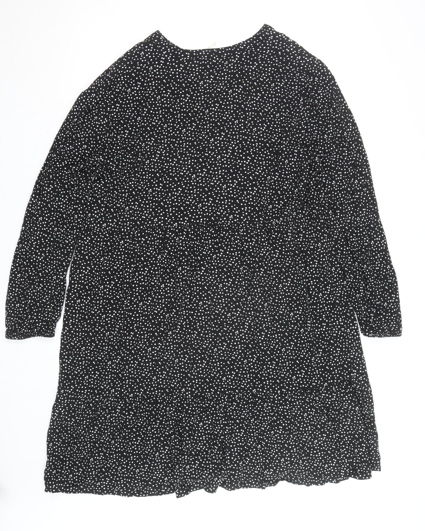 C&A Women Black Polka Dot V-Neck A-Line Dress Size 20