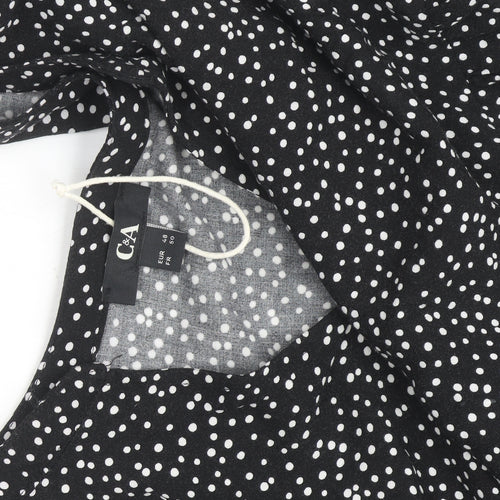 C&A Women Black Polka Dot V-Neck A-Line Dress Size 20