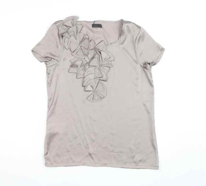 Vero Moda Women’s Beige Satin Ruffle Short Sleeve Blouse Size S