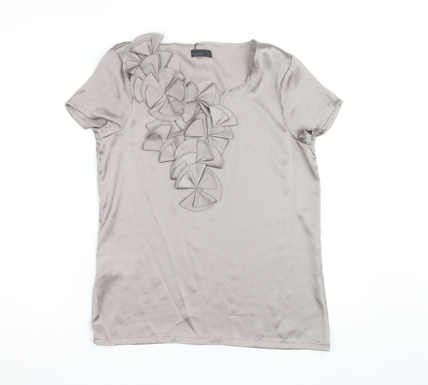 Vero Moda Women’s Beige Satin Ruffle Short Sleeve Blouse Size S