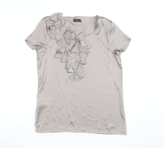 Vero Moda Women’s Beige Satin Ruffle Short Sleeve Blouse Size S