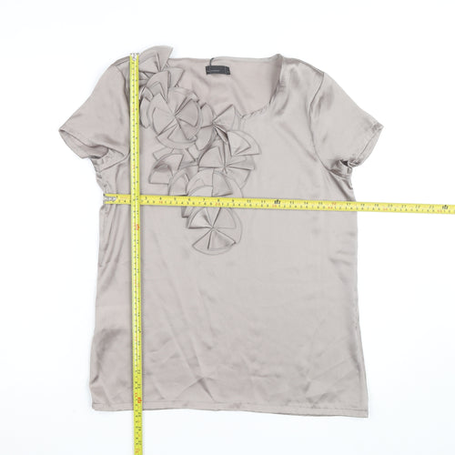 Vero Moda Women’s Beige Satin Ruffle Short Sleeve Blouse Size S