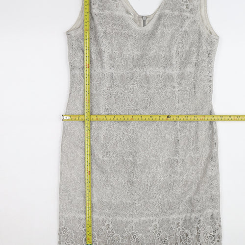 Apanage Femme Women's Grey Lace Sheath Dress Size 14 Elegant V-Neck