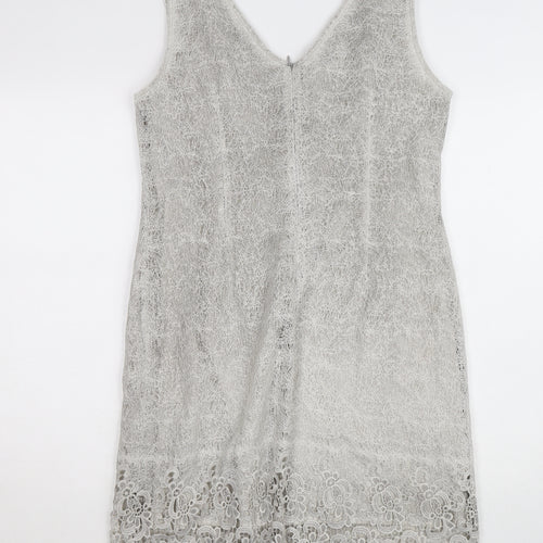 Apanage Femme Women's Grey Lace Sheath Dress Size 14 Elegant V-Neck