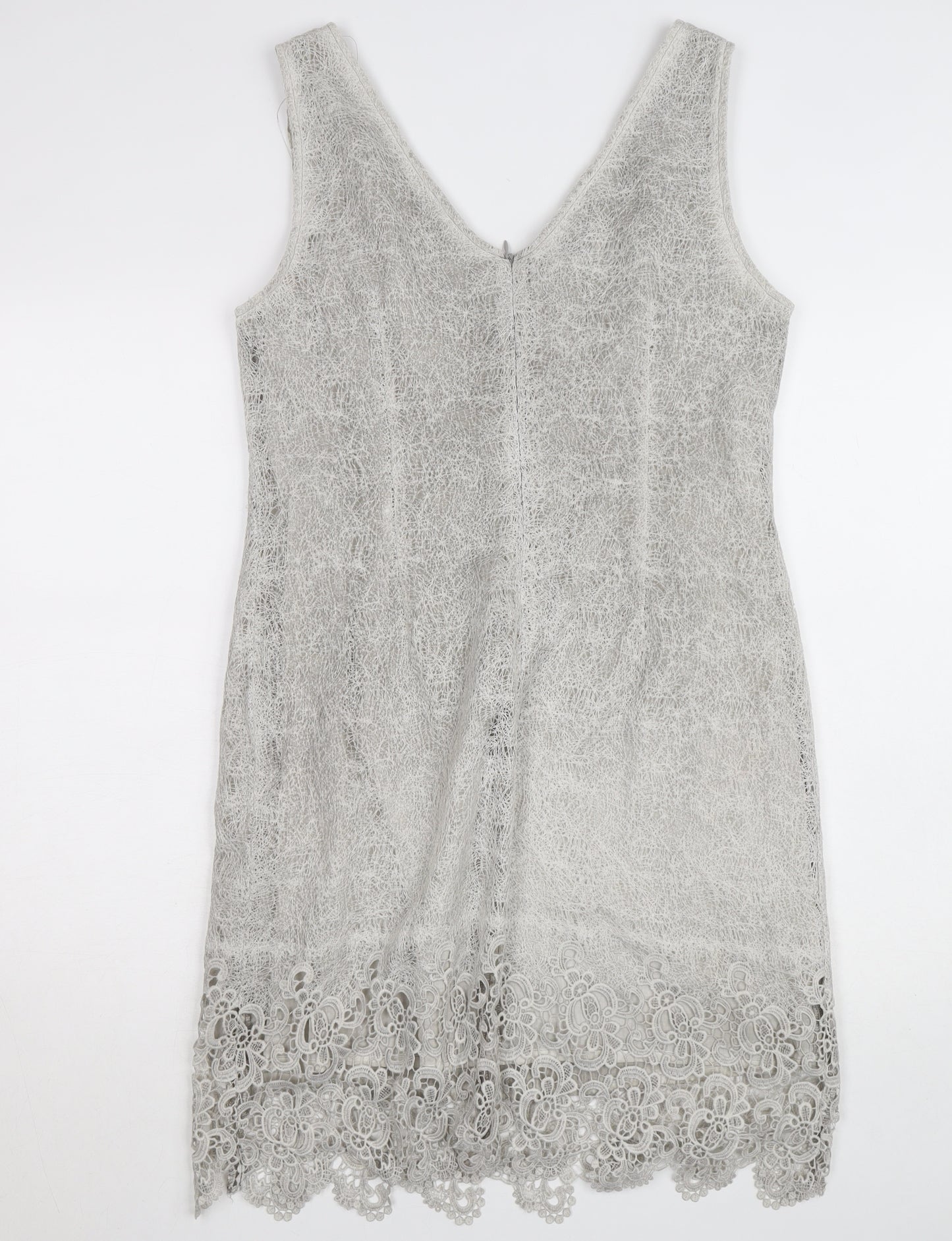 Apanage Femme Women's Grey Lace Sheath Dress Size 14 Elegant V-Neck