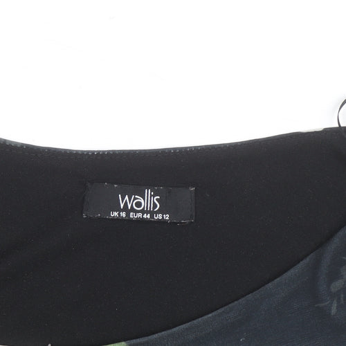 Wallis Womens Black Floral Shift Dress Size 16 Knee Length 3/4 Sleeve