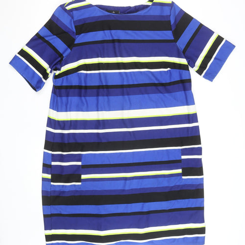 Wallis Women’s Blue Striped Shift Dress Size 18 Half Sleeve Workwear