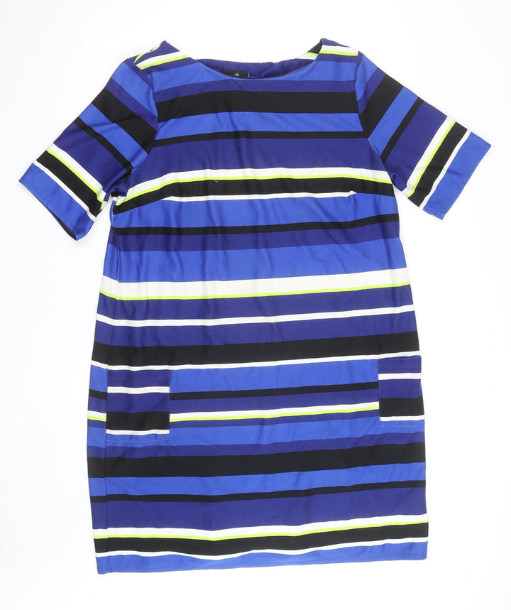 Wallis Women’s Blue Striped Shift Dress Size 18 Half Sleeve Workwear