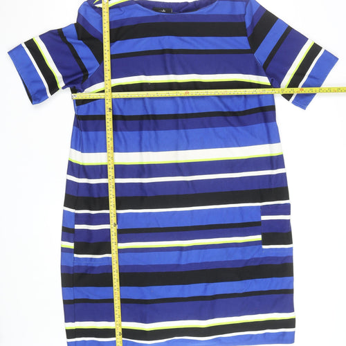 Wallis Women’s Blue Striped Shift Dress Size 18 Half Sleeve Workwear