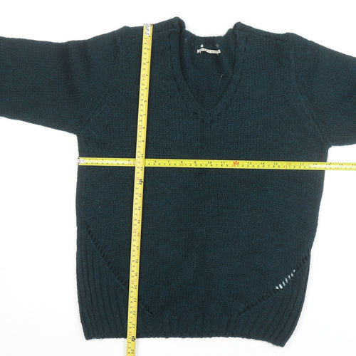 Elora Women’s Green Chunky Knit V-Neck Pullover Jumper Size L