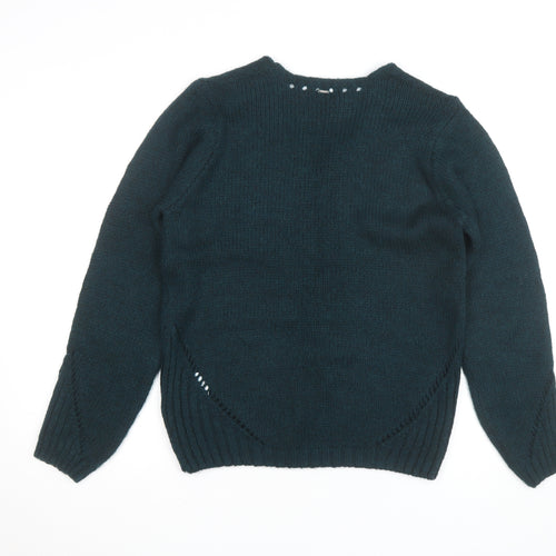 Elora Women’s Green Chunky Knit V-Neck Pullover Jumper Size L