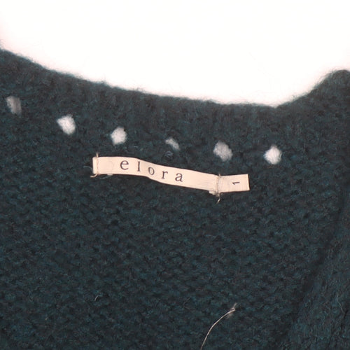 Elora Women’s Green Chunky Knit V-Neck Pullover Jumper Size L