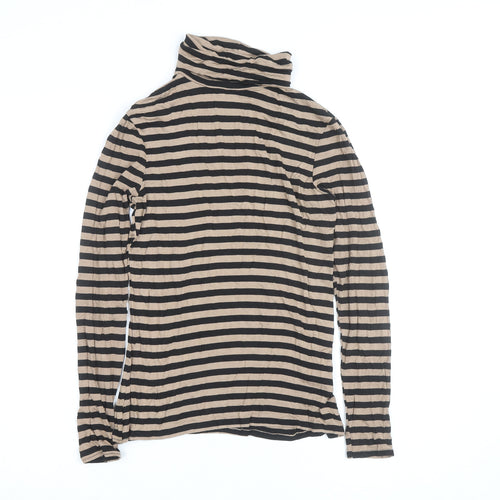 New Look Women Beige Black Striped Roll Neck Long Sleeve Top Size 10
