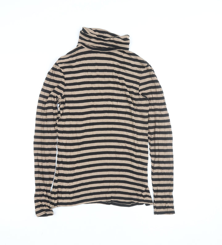 New Look Women Beige Black Striped Roll Neck Long Sleeve Top Size 10