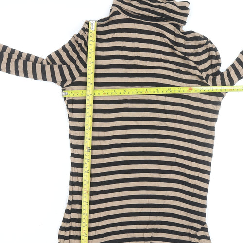 New Look Women Beige Black Striped Roll Neck Long Sleeve Top Size 10