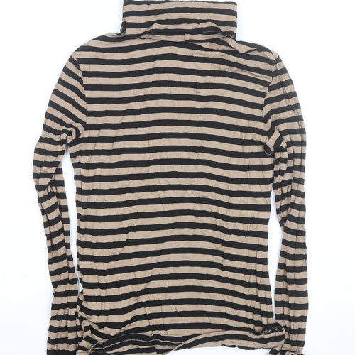 New Look Women Beige Black Striped Roll Neck Long Sleeve Top Size 10