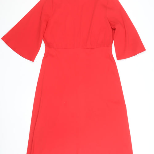 Vila Women Red A-Line Knee Length Dress Size 12 3/4 Sleeve