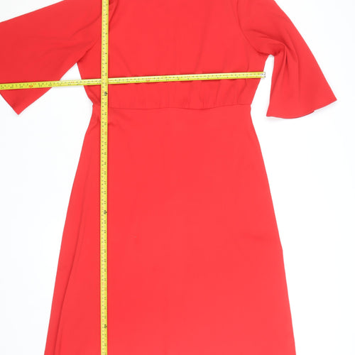 Vila Women Red A-Line Knee Length Dress Size 12 3/4 Sleeve
