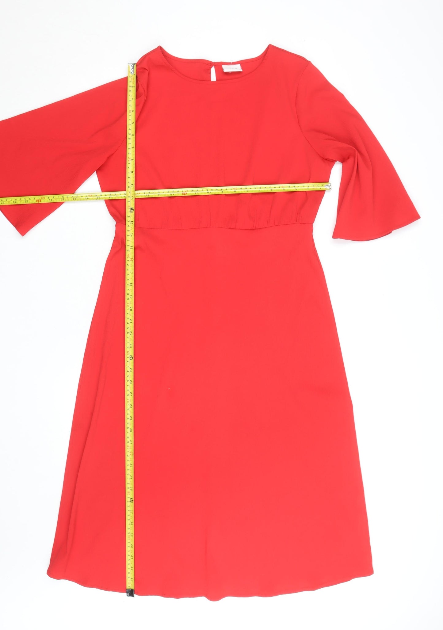 Vila Women Red A-Line Knee Length Dress Size 12 3/4 Sleeve