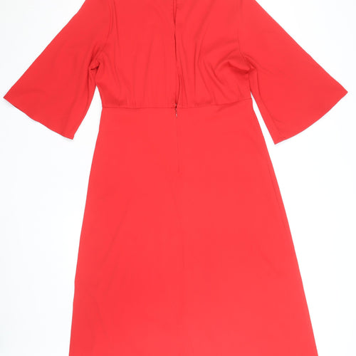 Vila Women Red A-Line Knee Length Dress Size 12 3/4 Sleeve