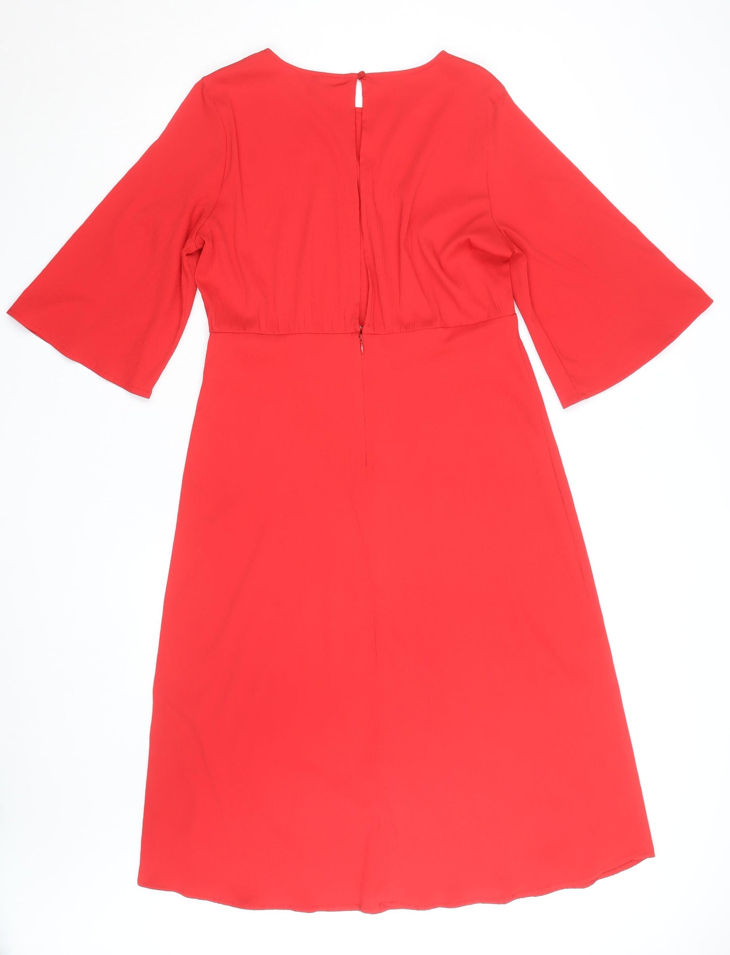 Vila Women Red A-Line Knee Length Dress Size 12 3/4 Sleeve