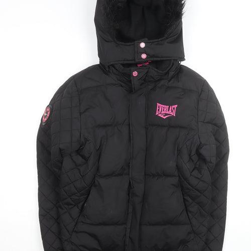 Everlast Women’s Black Size 8 Puffer Jacket Hooded Quilted Winter Coat