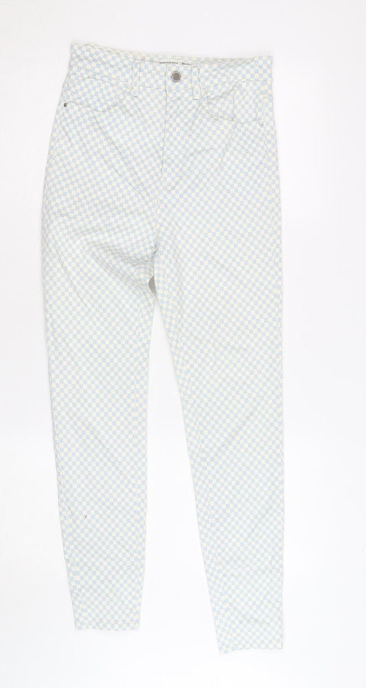 Stradivarius Women's Blue Check Skinny High Waist Jeans Size 10