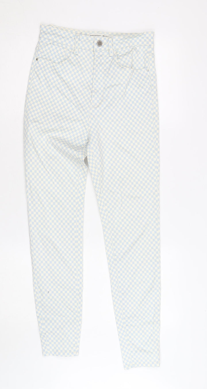 Stradivarius Women's Blue Check Skinny High Waist Jeans Size 10