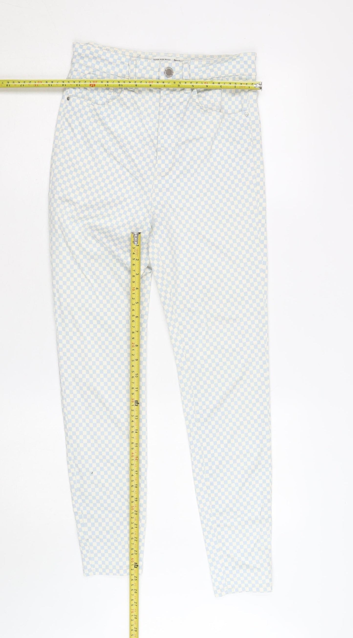 Stradivarius Women's Blue Check Skinny High Waist Jeans Size 10