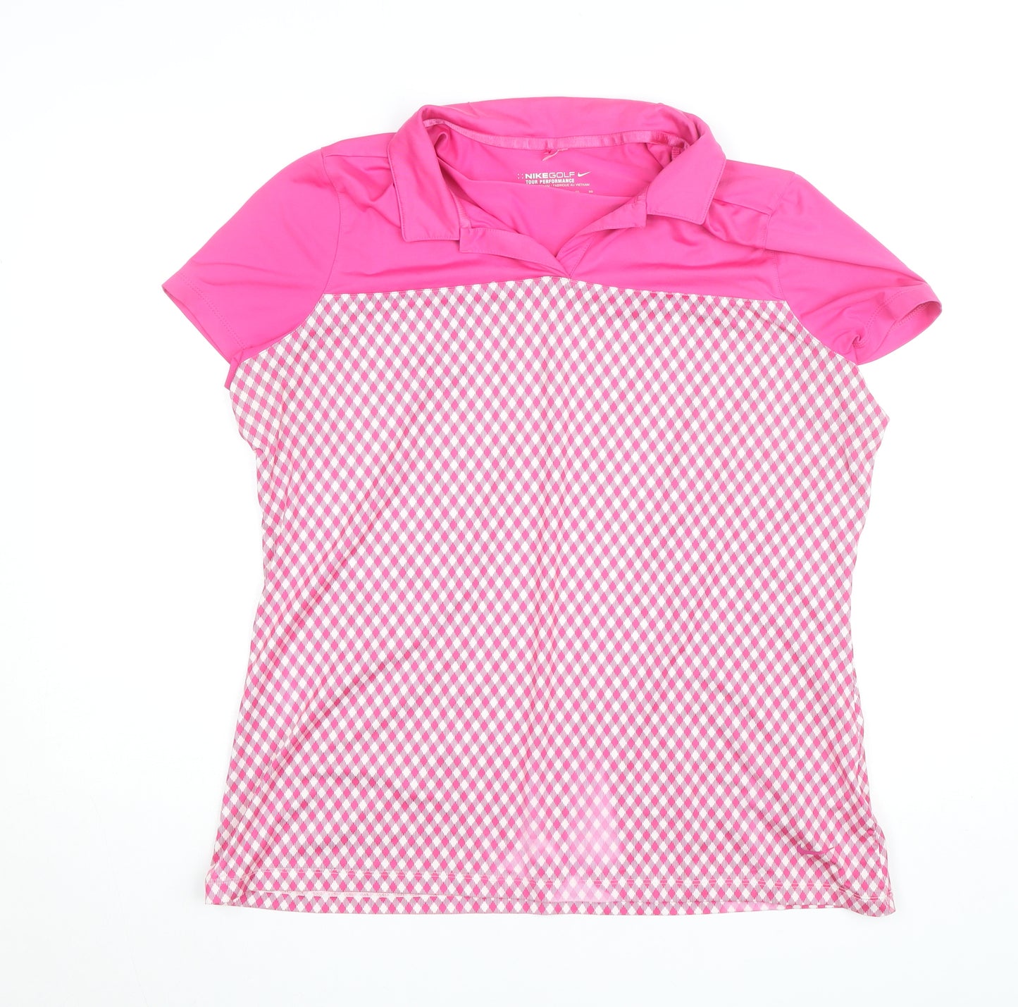 Nike Golf Women's Pink Check Dri-Fit Polo Shirt XL