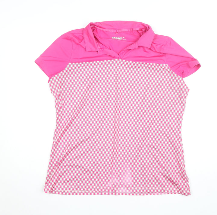 Nike Golf Women's Pink Check Dri-Fit Polo Shirt XL
