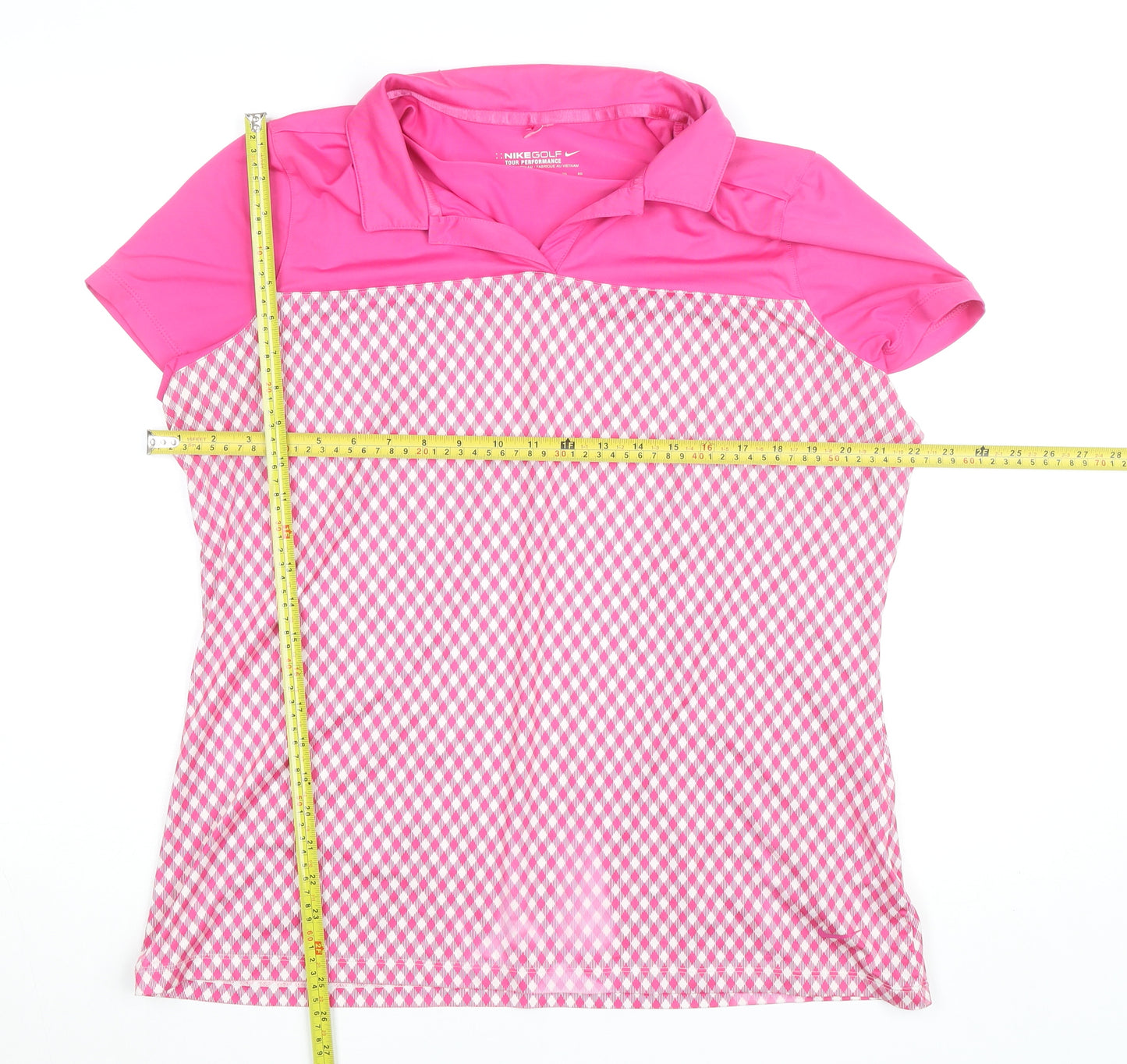 Nike Golf Women's Pink Check Dri-Fit Polo Shirt XL