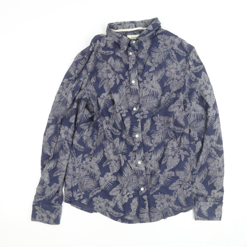 Stradivarius Men’s Blue Floral Cotton Linen Long Sleeve Button-Up Shirt Size M