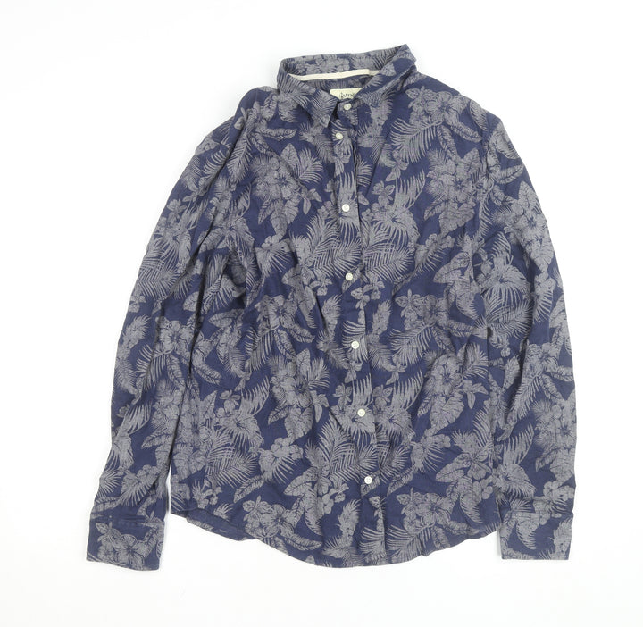 Stradivarius Men’s Blue Floral Cotton Linen Long Sleeve Button-Up Shirt Size M
