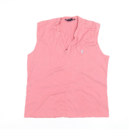 Ralph Lauren Women Pink Cotton Sleeveless V-Neck Tank Top L
