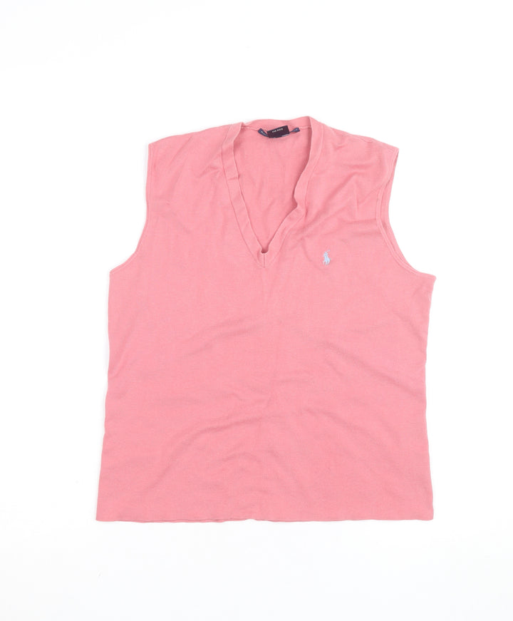 Ralph Lauren Women Pink Cotton Sleeveless V-Neck Tank Top L