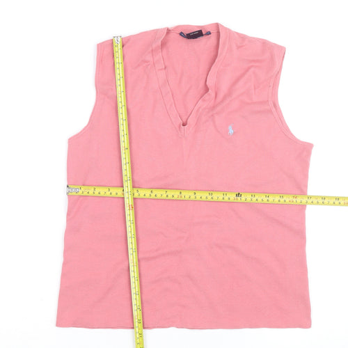 Ralph Lauren Women Pink Cotton Sleeveless V-Neck Tank Top L