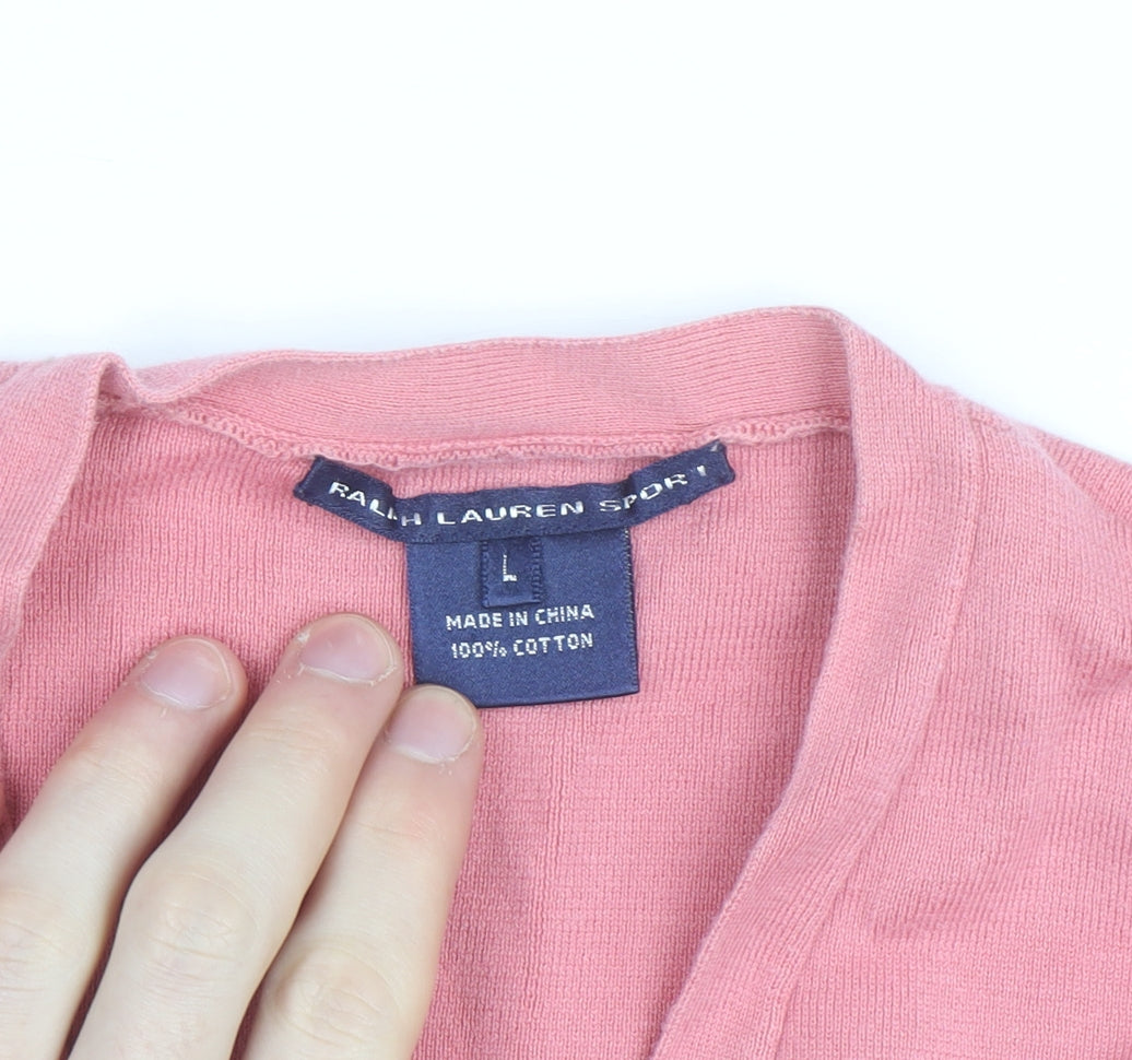 Ralph Lauren Women Pink Cotton Sleeveless V-Neck Tank Top L