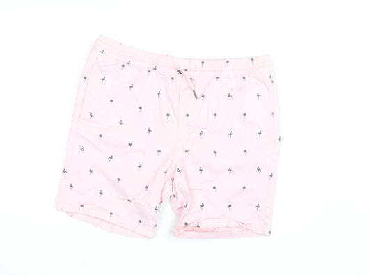 Red Herring Men Pink Flamingo Print Chino Shorts Size L 36in