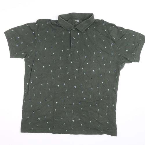 Dunnes Stores Men’s Green Floral Cotton Polo Shirt XL Regular Fit